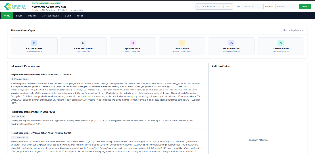 Capture Page SIAKAD Baru Poltekkes Kemenkes Riau